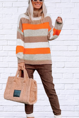 Color Block Drop Shoulder Turtleneck Sweater