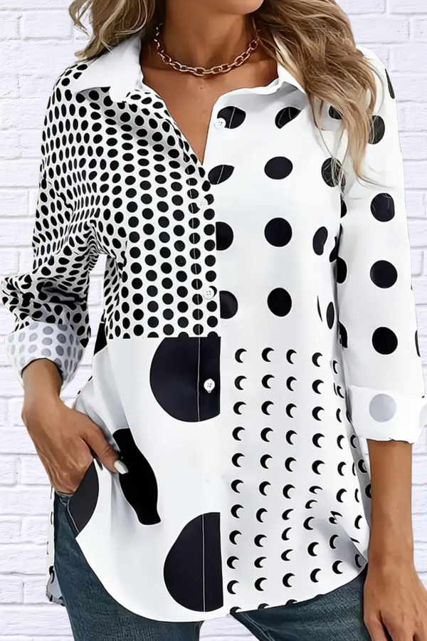 Artistic Black and White Collared Button-Up Shirt