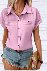 Pleated Detail Collared Neck Short Sleeve Shirt – Classic Elegance with a Modern Twist