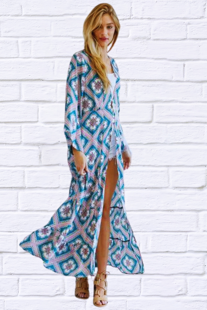 Printed Long Sleeve Loose Kimono