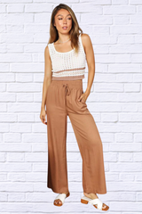 Double Take Drawstring Smocked Waist Wide Leg Pants