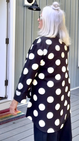 Polka Dot Perfection: Collared Button-Through Blouse with High-Low Hem