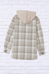 Plaid Removable Hood Button Up Shacket