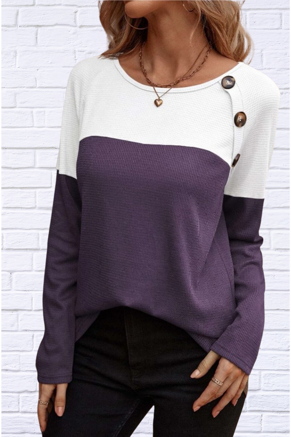 Contrast Round Neck Long Sleeve T-Shirt