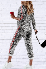 Leopard Round Neck Long Sleeve Top and Pants Set