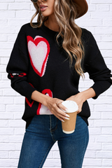 Heart Round Neck Long Sleeve Sweater