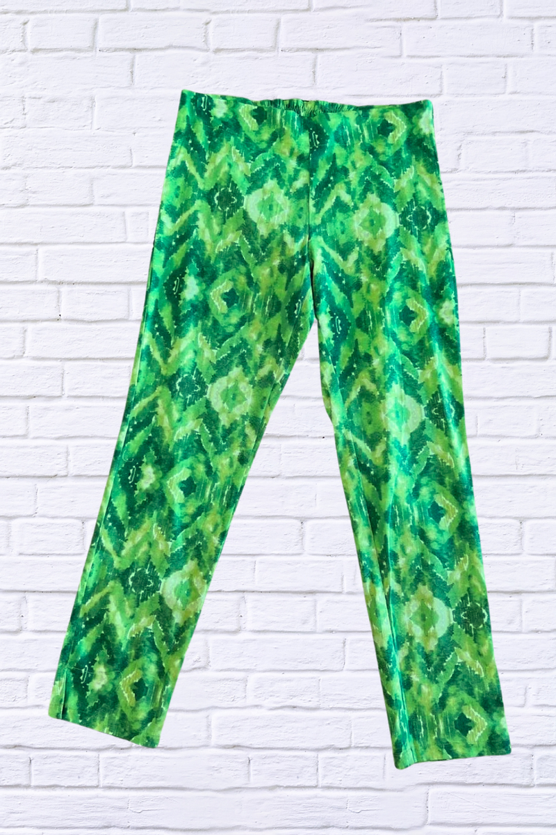 Lime Green Animal Print  And Cheron Print Flat Front Cotten Sateen Pant