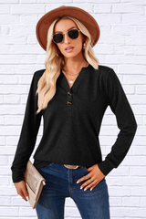 V-Neck Buttoned Long Sleeve Blouse