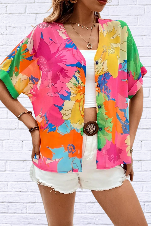 Printed Floral Button Up Half Sleeve Shirt