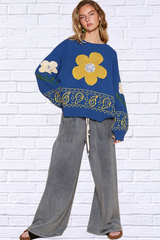 Flower Lace Patch Long Sleeve Sweater