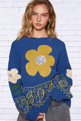 Flower Lace Patch Long Sleeve Sweater