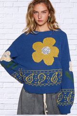 Flower Lace Patch Long Sleeve Sweater