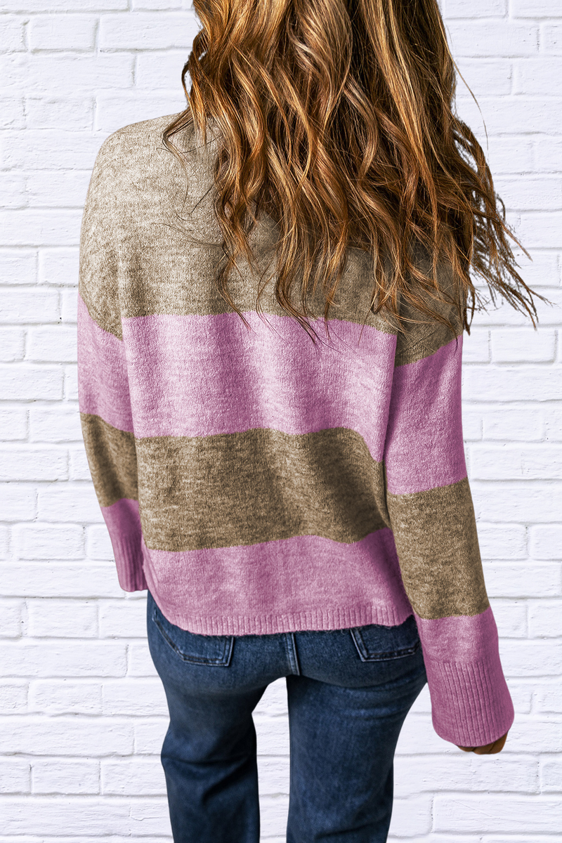 Rebecca Color Block Round Neck Long Sleeve Sweater