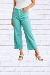 Island Green Crop Chloe Full Size Tummy Control High Waist Raw Hem Jeans