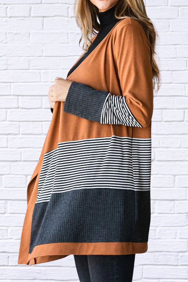 Striped Open Front Long Sleeve Cover Up