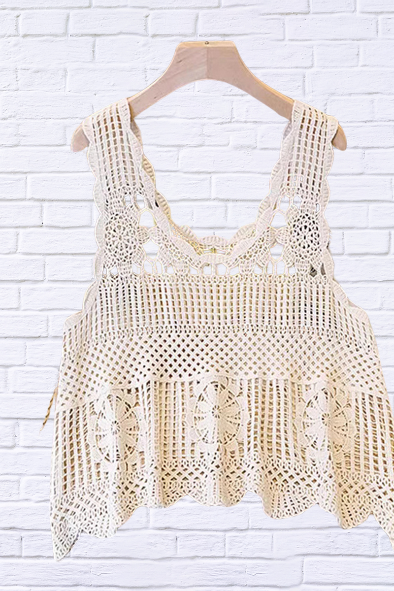 Openwork Semi Sheer Scoop Neck Tank