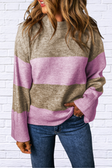 Rebecca Color Block Round Neck Long Sleeve Sweater