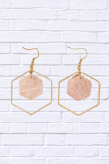 Hexagon Hoop and Stone Drop Earrings