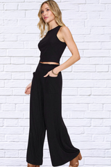 Full Size Ribbed Tank and Wide Leg Pants Set