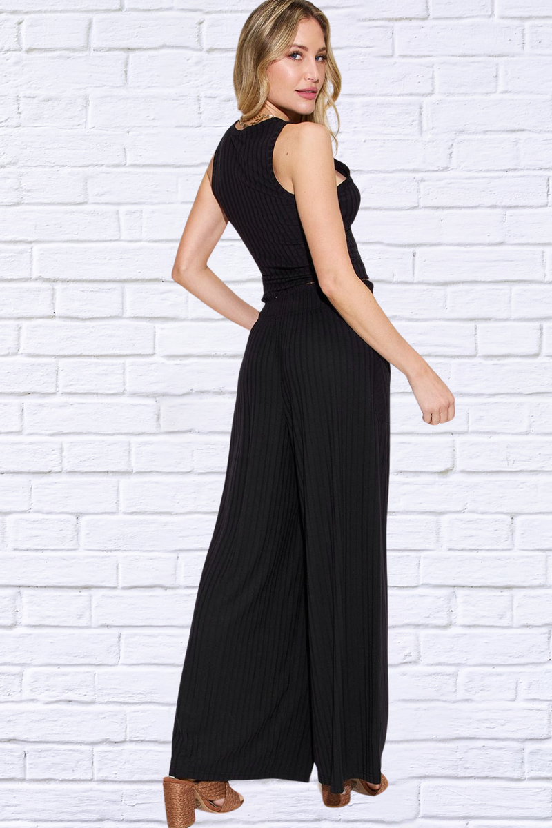 Full Size Ribbed Tank and Wide Leg Pants Set