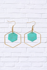 Hexagon Hoop and Stone Drop Earrings