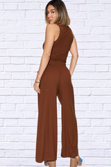 Full Size Ribbed Tank and Wide Leg Pants Set