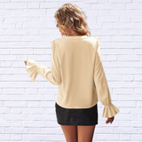 Ruffled V-Neck Flounce Sleeve Shirt