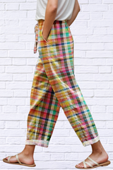 Fun Tied Contrast Plaid Pants with Pockets