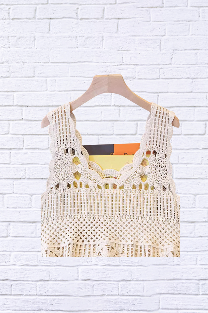 Openwork Semi Sheer Scoop Neck Tank