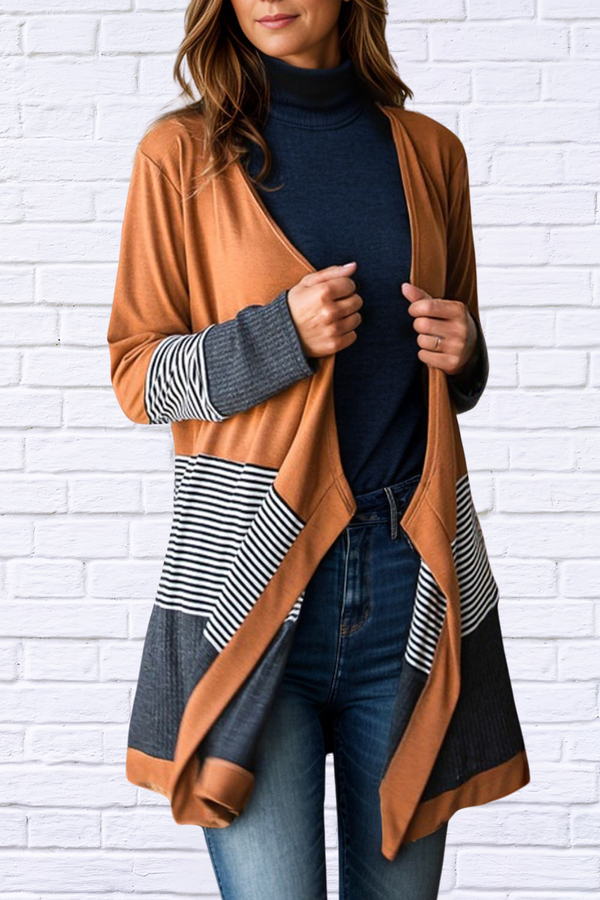 Striped Open Front Long Sleeve Cover Up