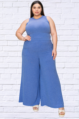 Full Size Ribbed Tank and Wide Leg Pants Set