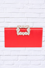 Crystal Buckle Metallic Box Clutch