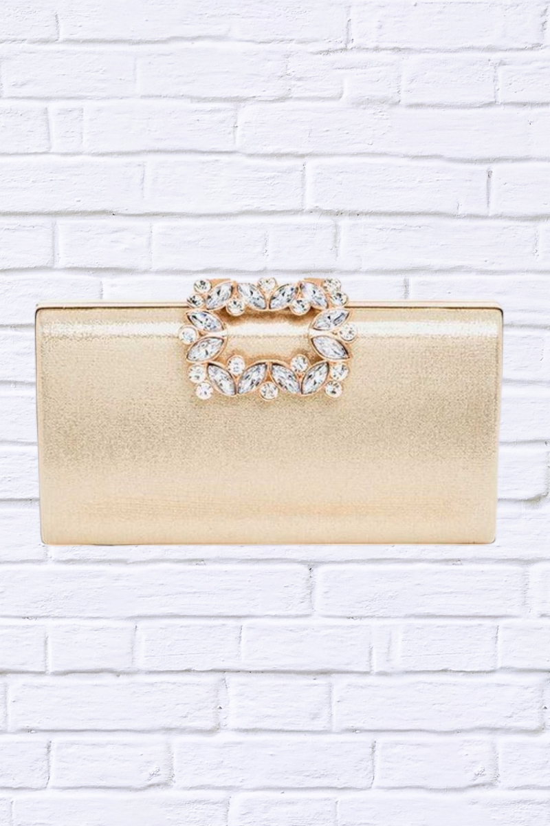 Crystal Buckle Metallic Box Clutch