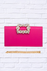 Crystal Buckle Metallic Box Clutch