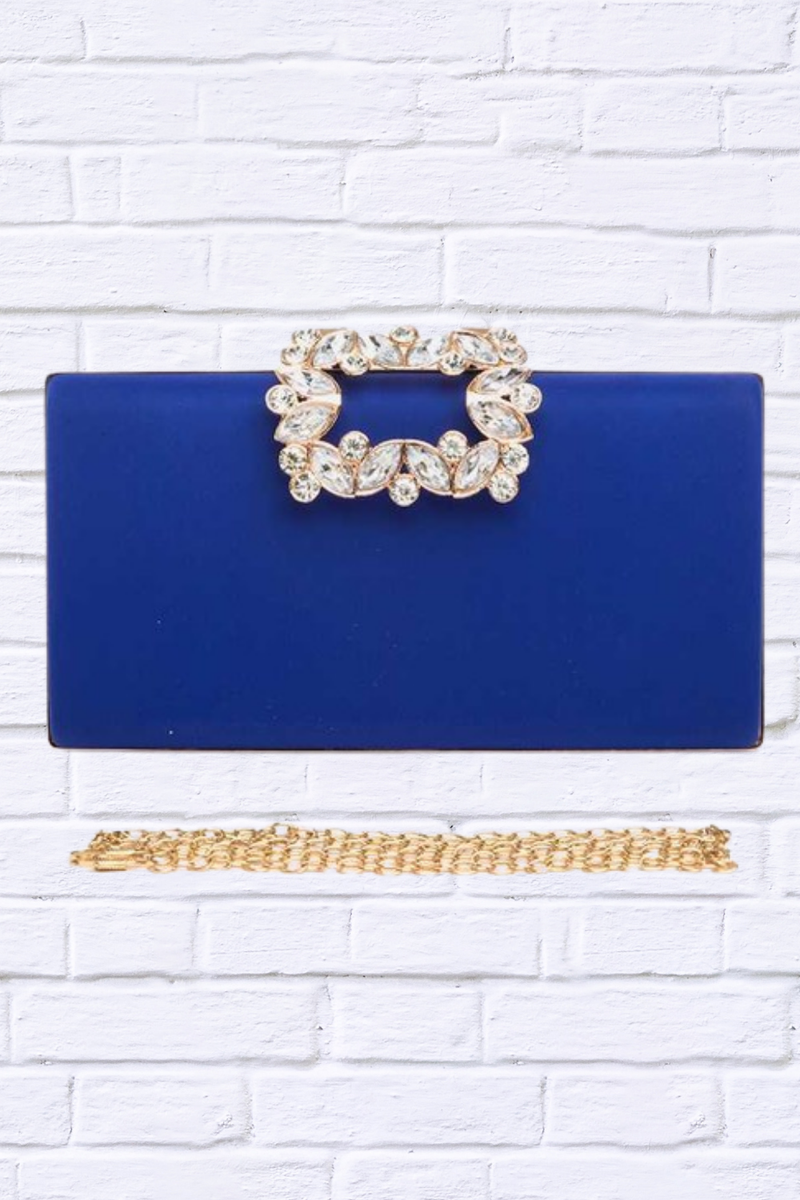 Crystal Buckle Metallic Box Clutch