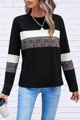 Leopard Round Neck Long Sleeve Blouse