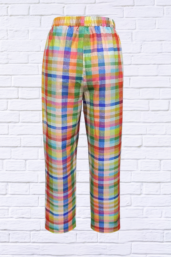 Fun Tied Contrast Plaid Pants with Pockets