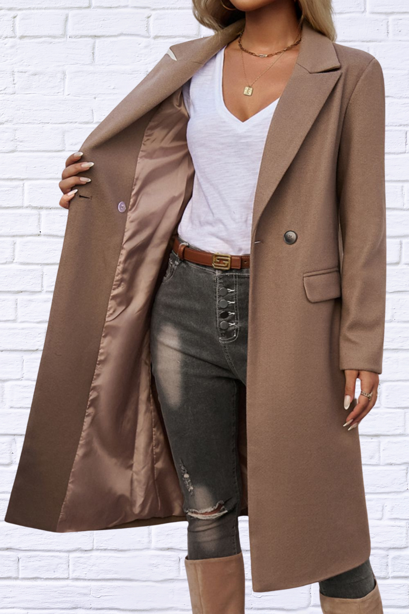 Pocketed Collared Neck Long Sleeve Coat