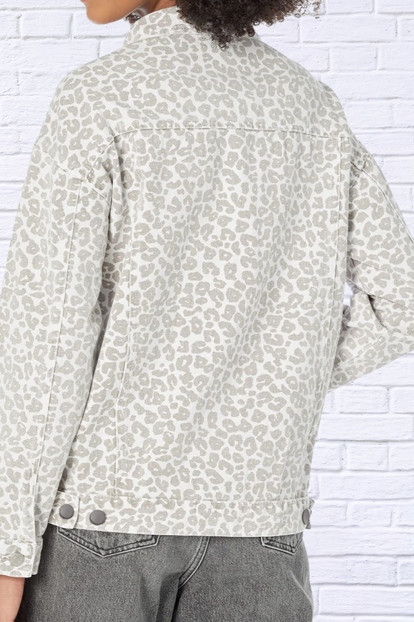 Leopard Button Up Long Sleeve Denim Jacket