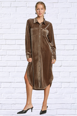 Umgee Brown Texture Curved Hem Button Down Shirt Dress