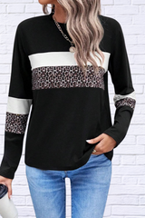 Leopard Round Neck Long Sleeve Blouse