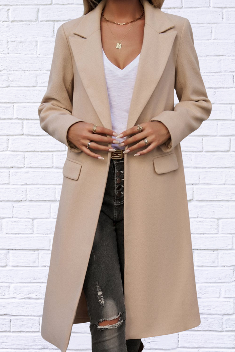 Pocketed Collared Neck Long Sleeve Coat