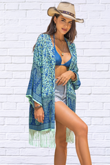 Fringe Printed Open Front Cover-Up – Effortless Boho Chic Style