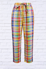 Fun Tied Contrast Plaid Pants with Pockets