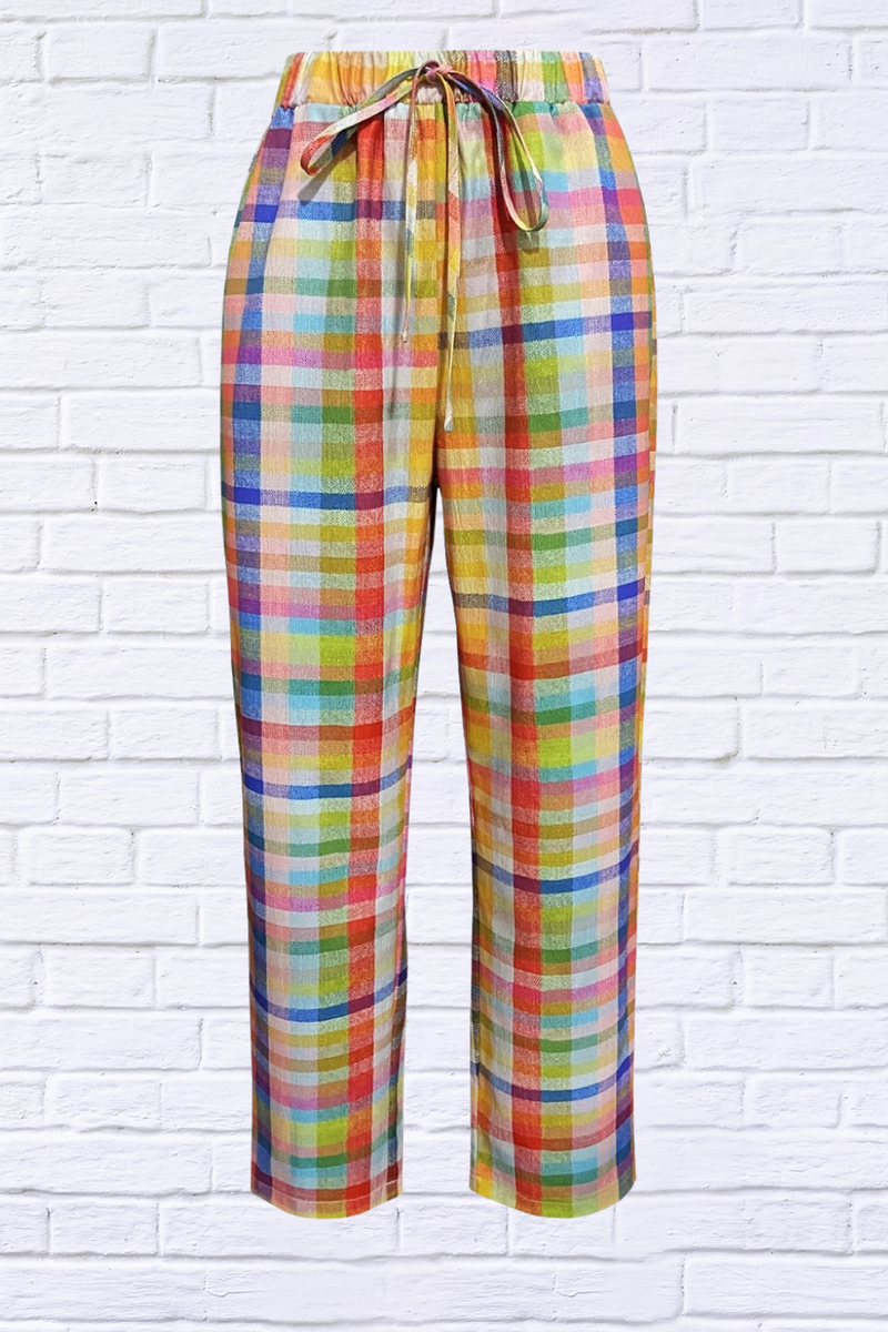 Fun Tied Contrast Plaid Pants with Pockets