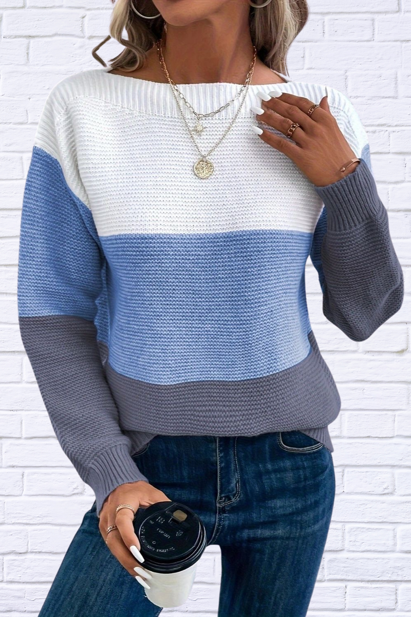 Color Block Boat Neck Sweater