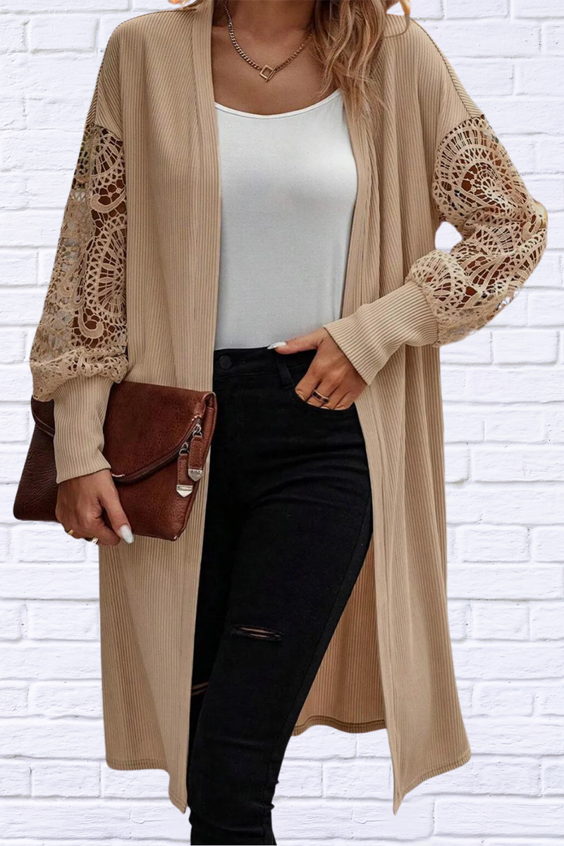 Open Front Lace Lantern Sleeve Cover-Up