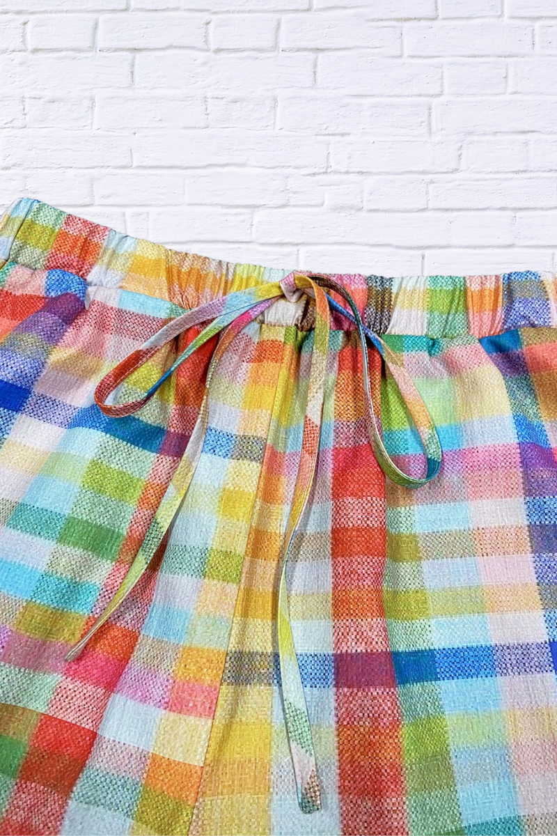 Fun Tied Contrast Plaid Pants with Pockets