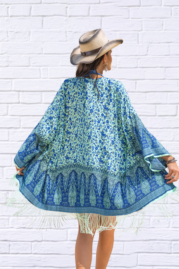 Fringe Printed Open Front Cover-Up – Effortless Boho Chic Style