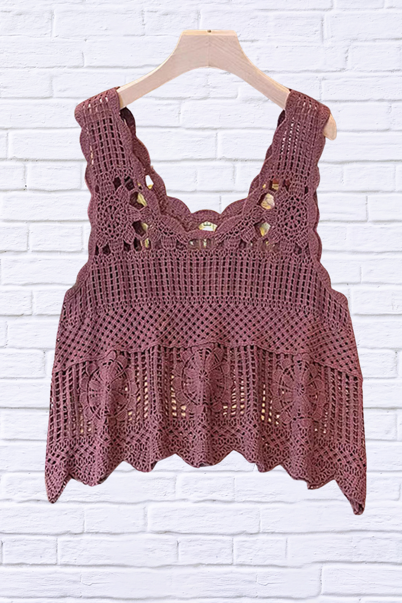 Openwork Semi Sheer Scoop Neck Tank